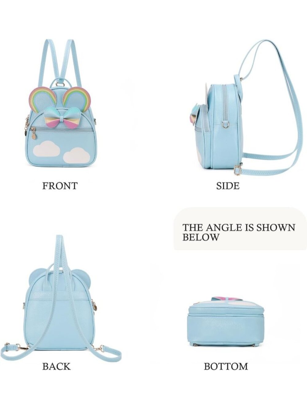 Women Girls Rainbow Mini Backpack Cute Bowknot Convertible Shoulder Bag - Picture 5 of 6